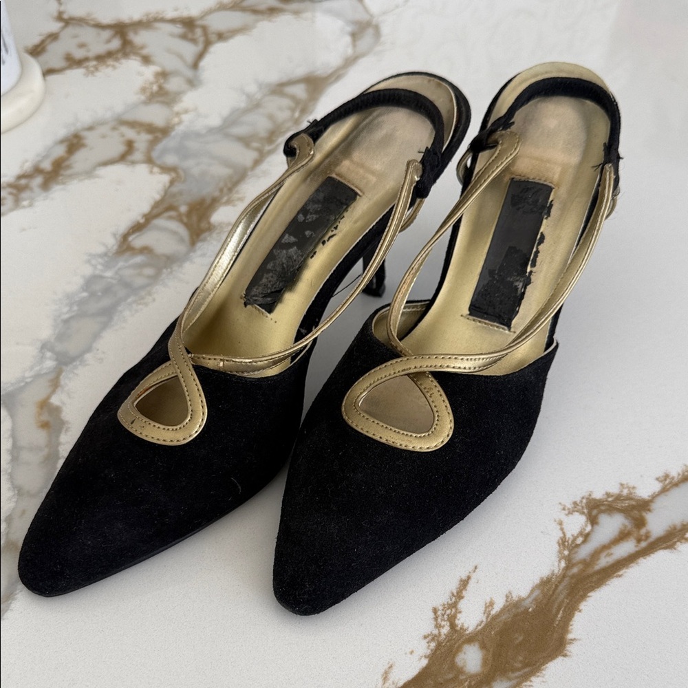 Vintage Black&Gold Slingback Heels